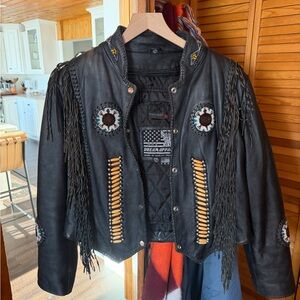 SOLD! Vintage Black Leather Fringe Jacket USA Bikers Dream Apparel fits M/L